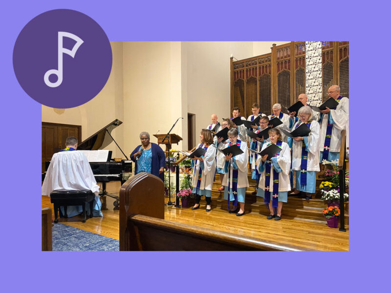Church choir singing on alter