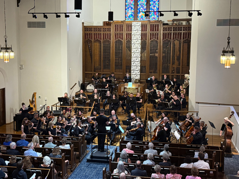 Orchestra performing in church sanctuary